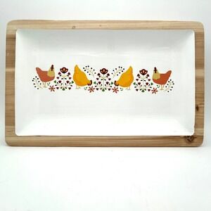 Red Shed Wooden Serving Tray With Farmhouse Chickens Rustic Country Kitchen
